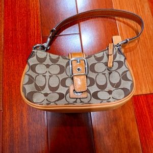 Coach Signature Brown Mini Hobo Buckle Bag
